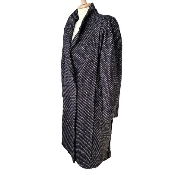 70s Peabody House Double Breast Coat Puff Slv Navy Blue Tweed Stripe Women 13/14 - Picture 6 of 13